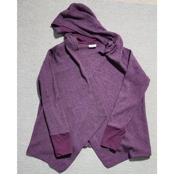 Columbia Hooded Waffle Knit Open Front Cardigan Women’s XL Purple - Picture 2 of 12